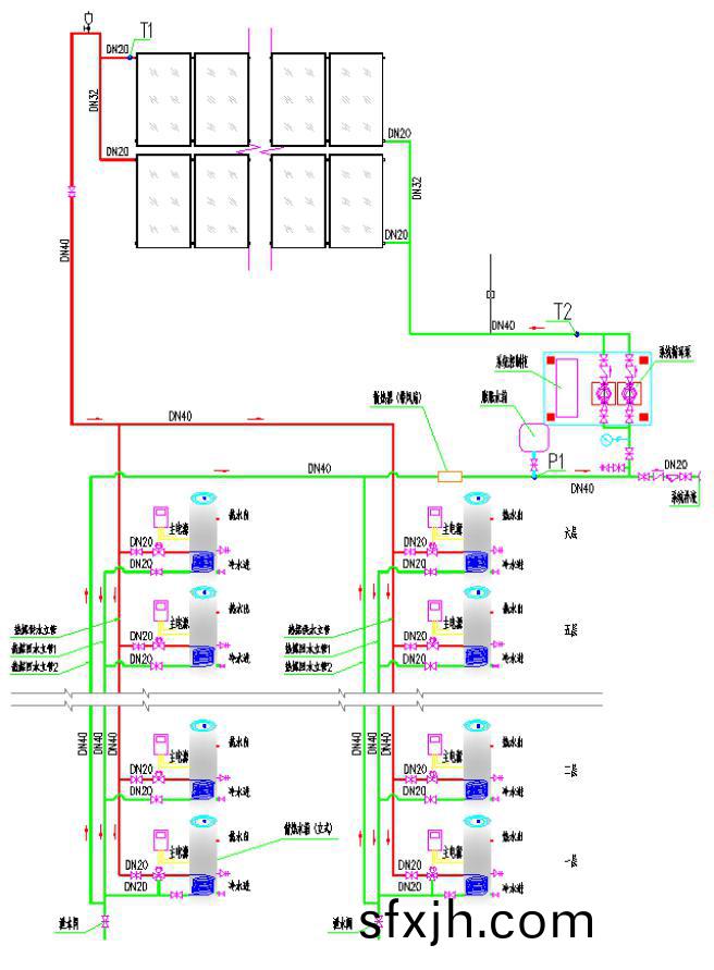 集中集热分户储热闭式系统原理图